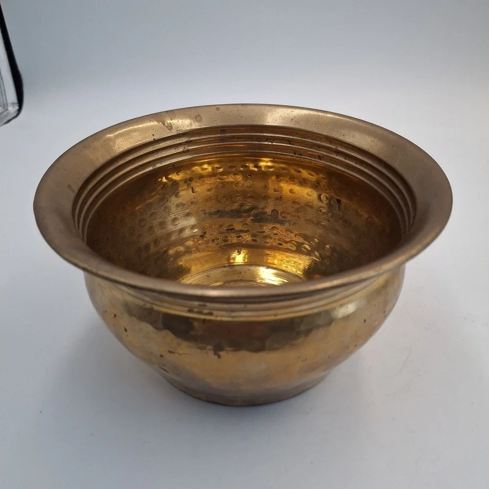 Vintage Hand Crafted Solid Brass Hammered Bowl Planter Pot India Decor 7